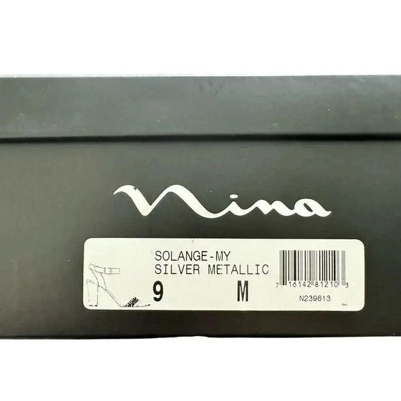 Nina Solange My  Silver Metallic Rhinestone Ankle Strap Chunky Heel Women's 9 M - Picture 7 of 7